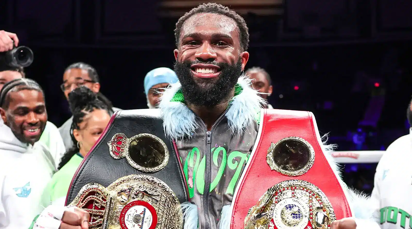 jaron ennis with his belts 